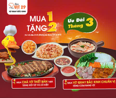 Vịt 29 - Ưu Đãi Tháng 3: Mua 1 Được 2, Giao Hàng Tận Nơi